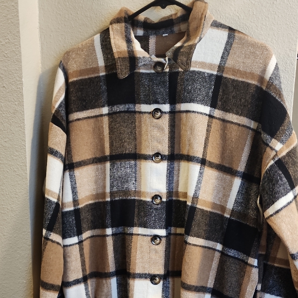 Plaid Women's Jacket in Black, White, and Tan